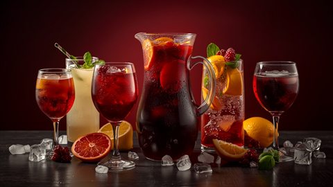 Jarra de sangría y limonadas de la casa