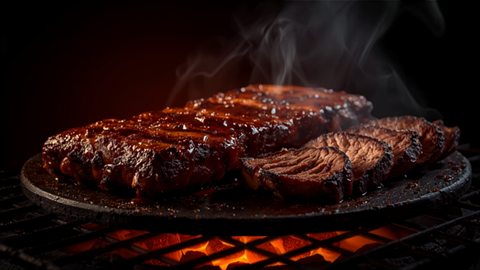 Costillas de cerdo a la BBQ sobre la parrilla