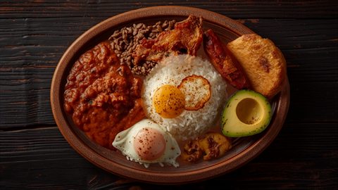 Bandeja paisa servida en plato de barro